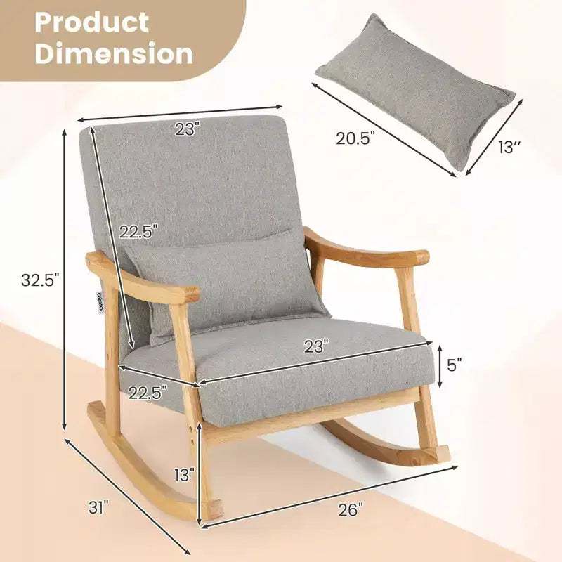 Costway Set di 2 Sedie a Dondolo con Cuscino, Poltrone a Dondolo con Struttura in Legno di Caucciù Grigio