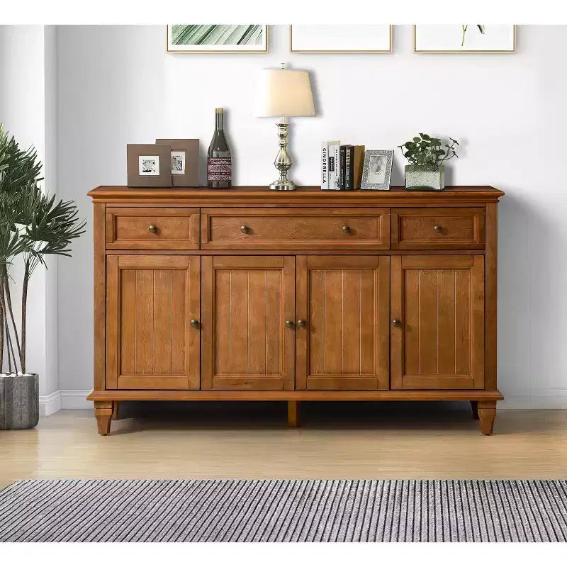 Credenza tradizionale Rick a 3 cassetti larga 58'' con gambe in legno massello | KARAT HOME