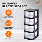 Juggernaut Storage Torre Portaoggetti con 4 Cassetti Trasparenti e Struttura Nera