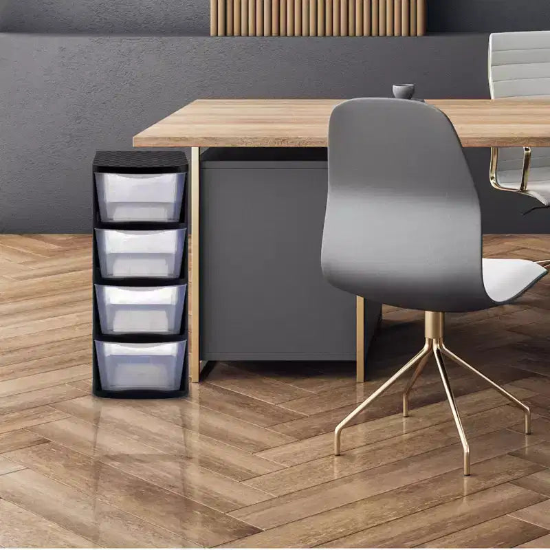 Juggernaut Storage Torre Portaoggetti con 4 Cassetti Trasparenti e Struttura Nera