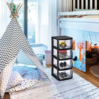 Juggernaut Storage Torre Portaoggetti con 4 Cassetti Trasparenti e Struttura Nera