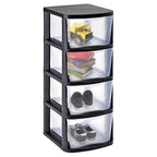 Juggernaut Storage Torre Portaoggetti con 4 Cassetti Trasparenti e Struttura Nera