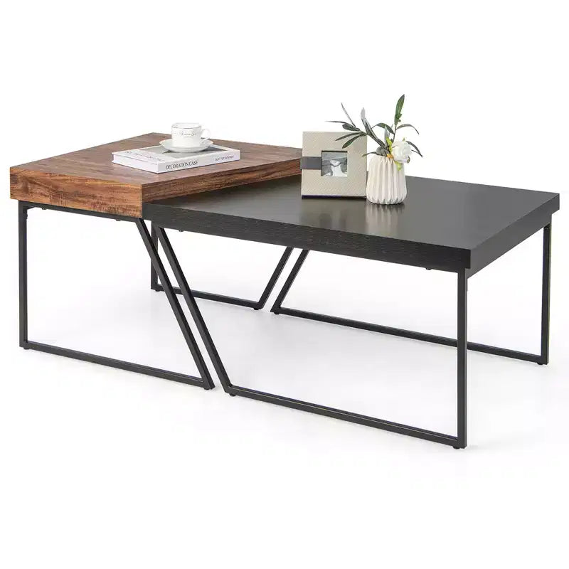 Costway Nesting Table Modern Coffee Table Set of 2 Stacking Side Table for Living Room
