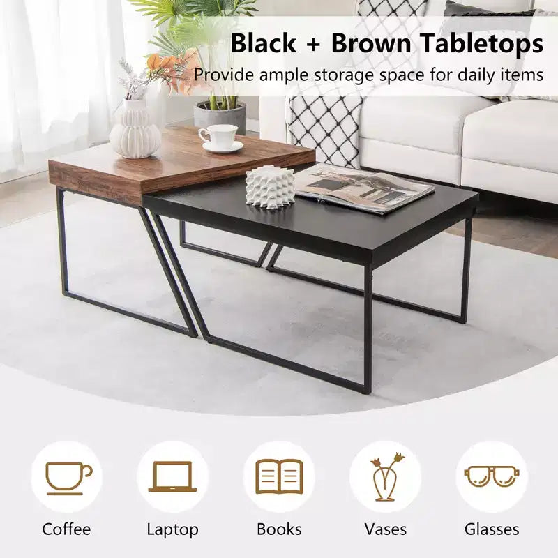 Tavolini da Caffè Moderni Costway, Set da 2 Tavolini Impilabili per Salotto