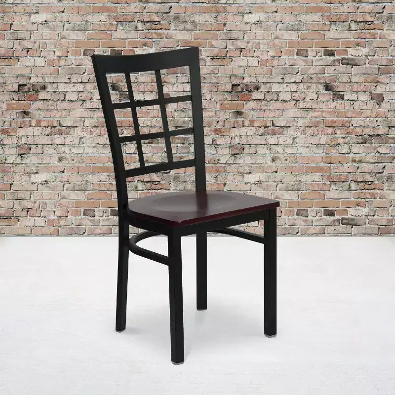 Flash Furniture Set di 4 sedie da ristorante in metallo nero con schienale a finestra serie Hercules