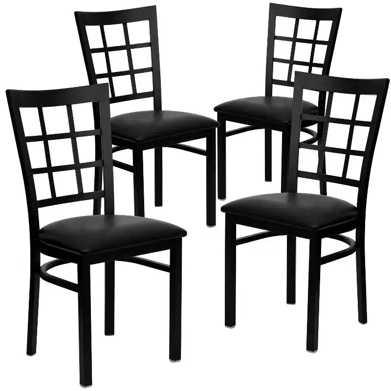 Flash Furniture Set di 4 sedie da ristorante in metallo nero con schienale a finestra serie Hercules