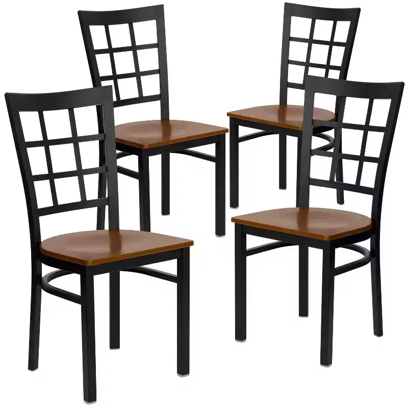 Flash Furniture Set di 4 sedie da ristorante in metallo nero con schienale a finestra serie Hercules