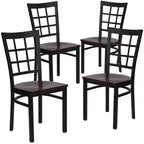 Flash Furniture Set di 4 sedie da ristorante in metallo nero con schienale a finestra serie Hercules