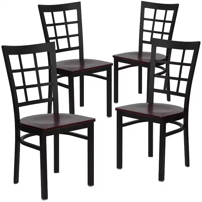 Flash Furniture Set di 4 sedie da ristorante in metallo nero con schienale a finestra serie Hercules
