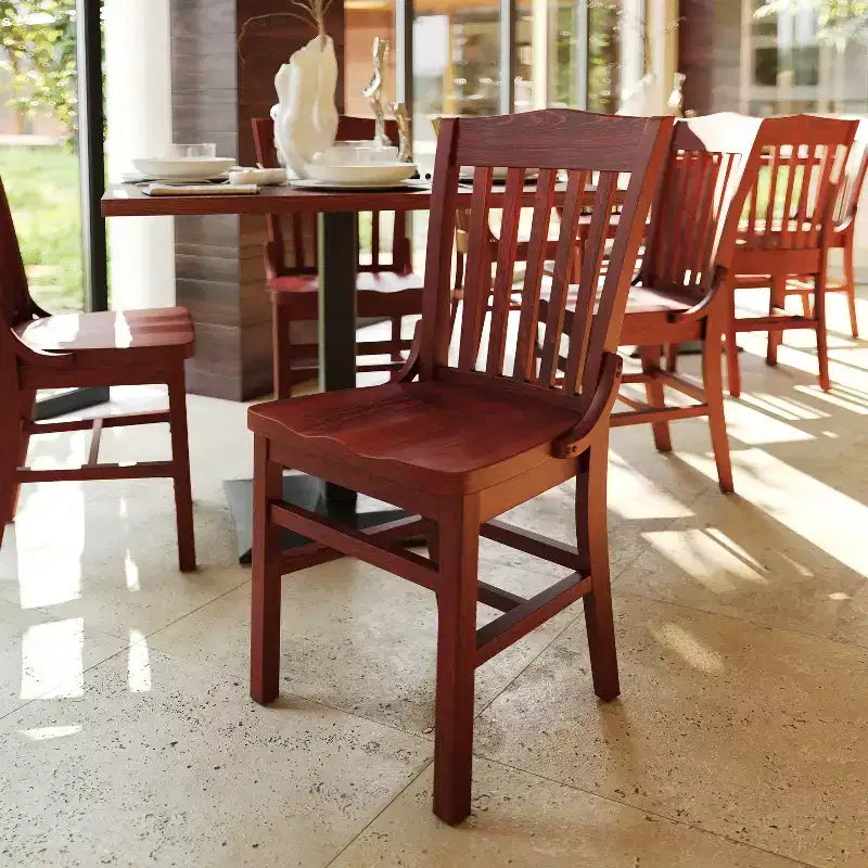 Sedia da Ristorante in Legno Mogano con Schienale a Scolaro Serie HERCULES, Confezione da 2, di Flash Furniture