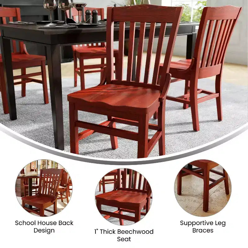 Sedia da Ristorante in Legno Mogano con Schienale a Scolaro Serie HERCULES, Confezione da 2, di Flash Furniture