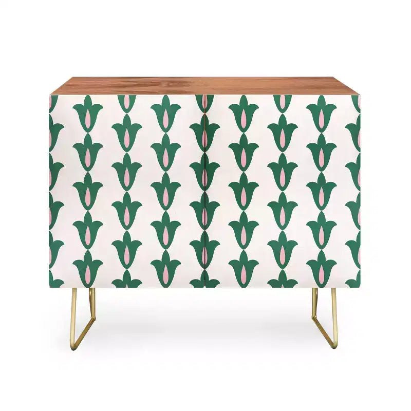 Maritza Lisa Retro Green Floral Pattern Credenza - Deny Designs