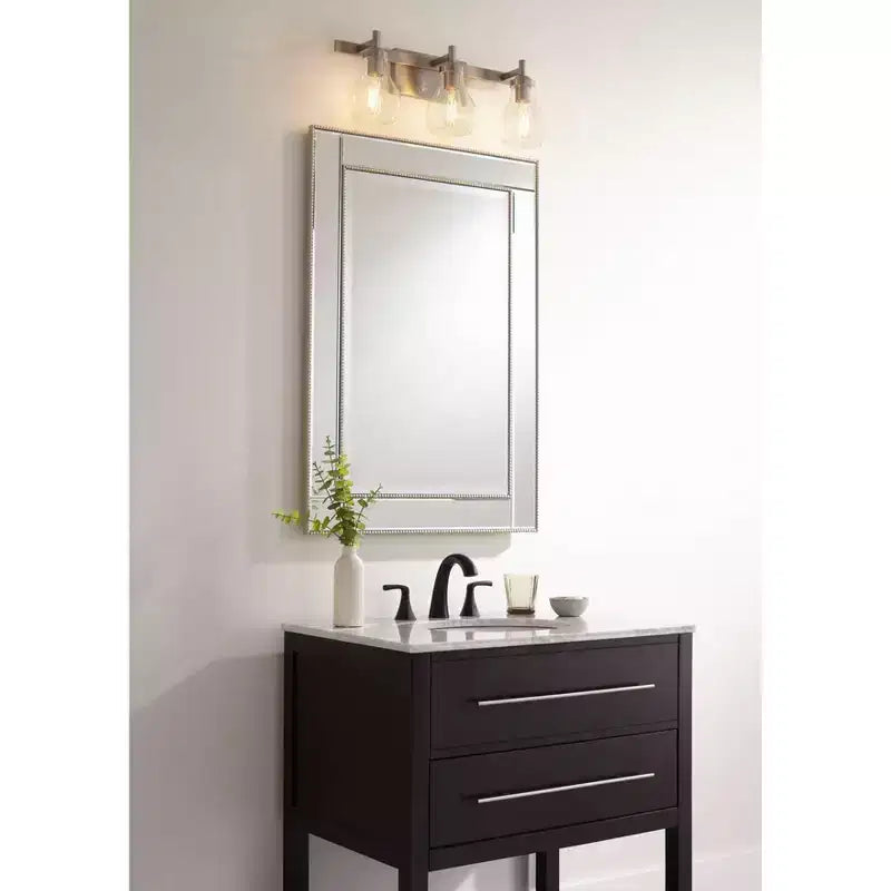 Noble Park Specchio decorativo da parete rettangolare, moderno, con bordo smussato, cornice perline color champagne, 68,5 cm di larghezza, per bagno, camera da letto, soggiorno, ufficio