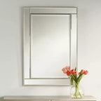 Noble Park Specchio decorativo da parete rettangolare, moderno, con bordo smussato, cornice perline color champagne, 68,5 cm di larghezza, per bagno, camera da letto, soggiorno, ufficio
