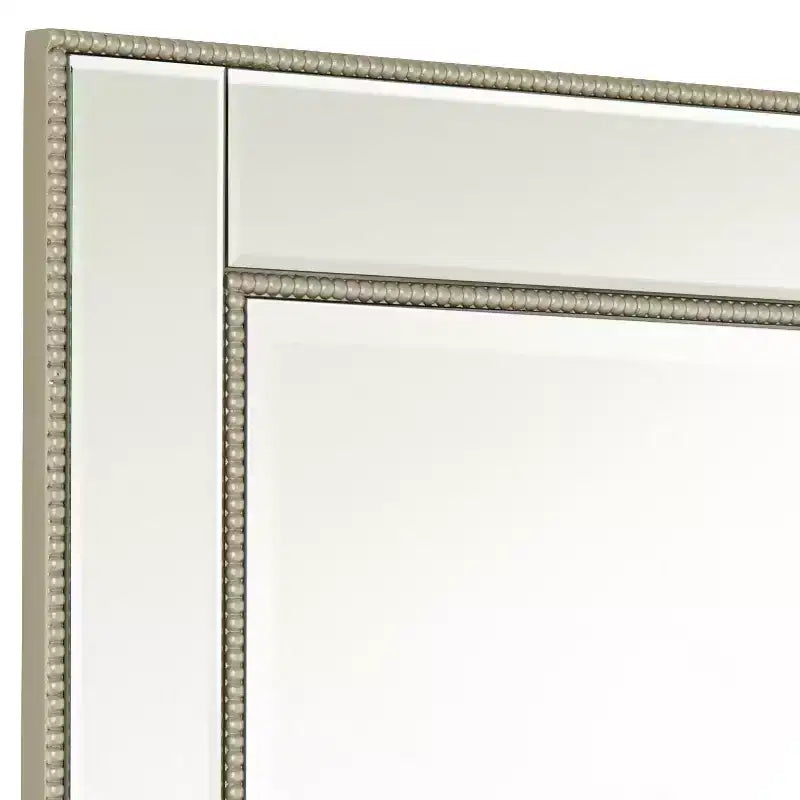 Noble Park Specchio decorativo da parete rettangolare, moderno, con bordo smussato, cornice perline color champagne, 68,5 cm di larghezza, per bagno, camera da letto, soggiorno, ufficio