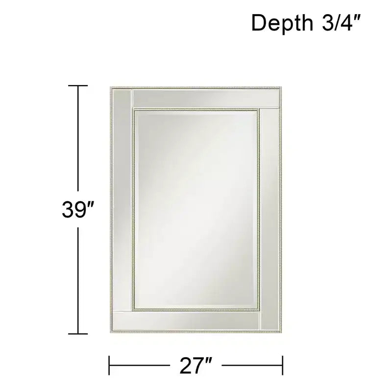 Noble Park Specchio decorativo da parete rettangolare, moderno, con bordo smussato, cornice perline color champagne, 68,5 cm di larghezza, per bagno, camera da letto, soggiorno, ufficio