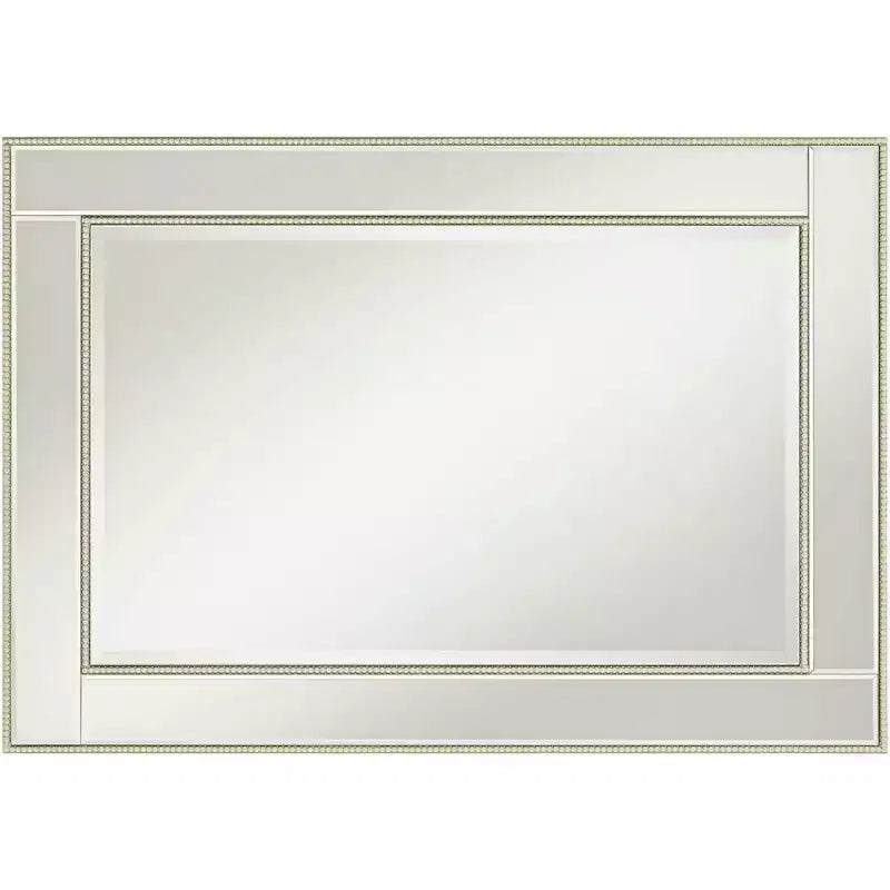 Noble Park Specchio decorativo da parete rettangolare, moderno, con bordo smussato, cornice perline color champagne, 68,5 cm di larghezza, per bagno, camera da letto, soggiorno, ufficio