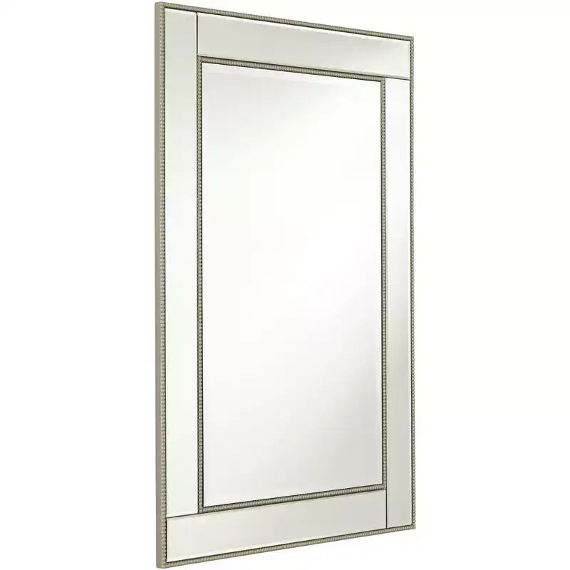 Noble Park Specchio decorativo da parete rettangolare, moderno, con bordo smussato, cornice perline color champagne, 68,5 cm di larghezza, per bagno, camera da letto, soggiorno, ufficio