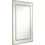 Noble Park Specchio decorativo da parete rettangolare, moderno, con bordo smussato, cornice perline color champagne, 68,5 cm di larghezza, per bagno, camera da letto, soggiorno, ufficio