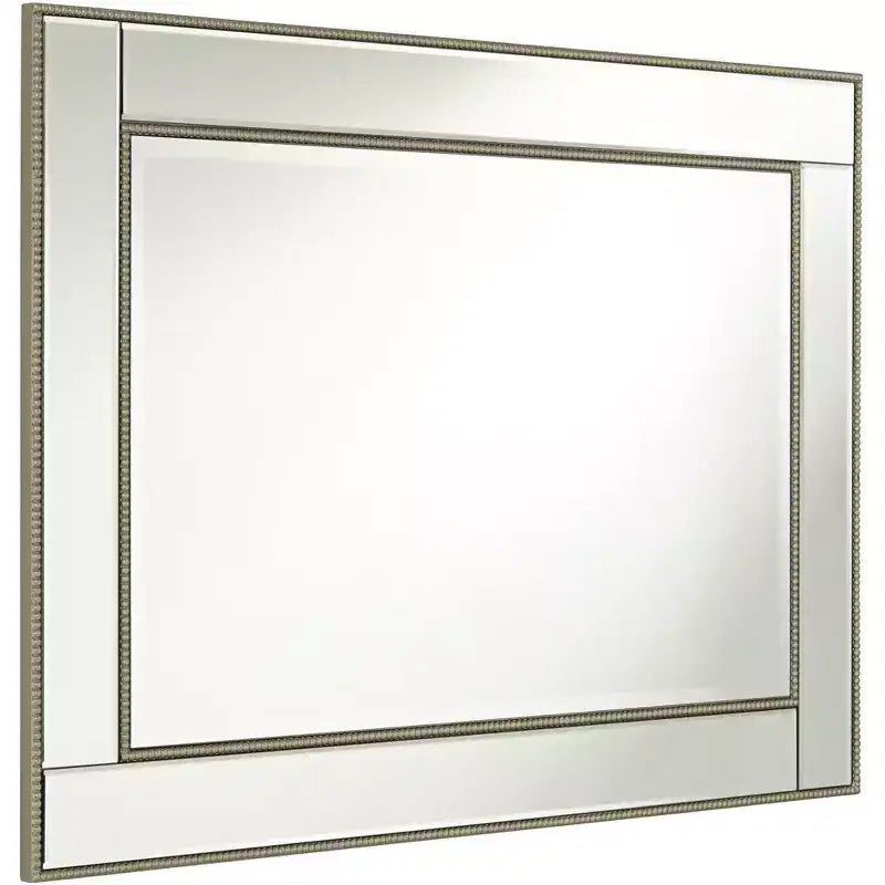 Noble Park Specchio decorativo da parete rettangolare, moderno, con bordo smussato, cornice perline color champagne, 68,5 cm di larghezza, per bagno, camera da letto, soggiorno, ufficio