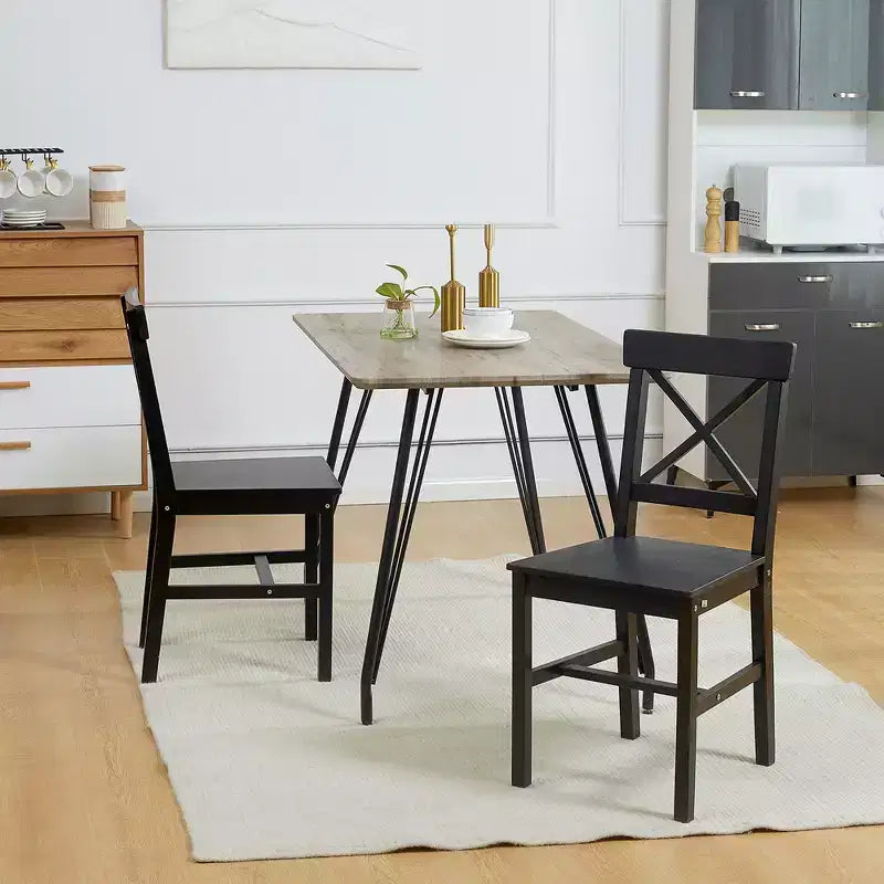 HOMCOM Set di 2 Sedie da Pranzo in Stile Fattoria Moderno, Sedie da Cucina in Legno con Schienale a Croce, Struttura Solida, Mobili per Soggiorno e Sala da Pranzo, Nero