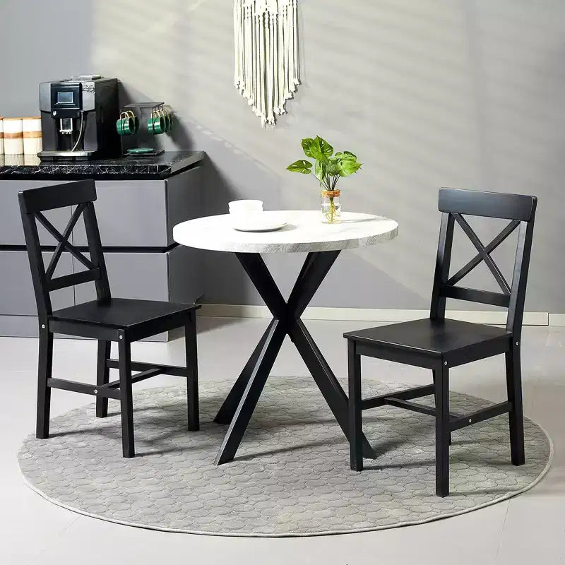 HOMCOM Set di 2 Sedie da Pranzo in Stile Fattoria Moderno, Sedie da Cucina in Legno con Schienale a Croce, Struttura Solida, Mobili per Soggiorno e Sala da Pranzo, Nero