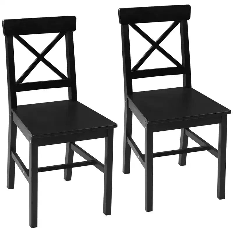 HOMCOM Set di 2 Sedie da Pranzo in Stile Fattoria Moderno, Sedie da Cucina in Legno con Schienale a Croce, Struttura Solida, Mobili per Soggiorno e Sala da Pranzo, Nero