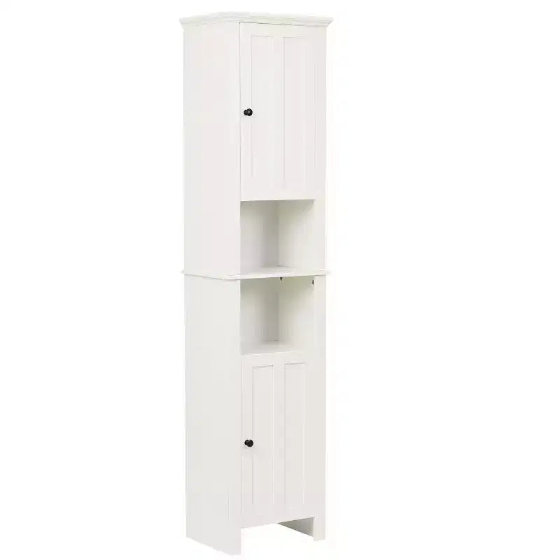 Mobiletto bagno portabiancheria alto LuxenHome in legno MDF bianco, 170 cm
