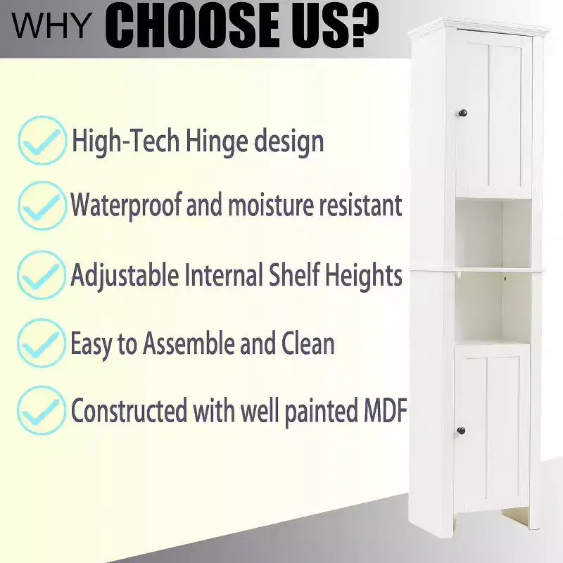 Mobiletto bagno portabiancheria alto LuxenHome in legno MDF bianco, 170 cm
