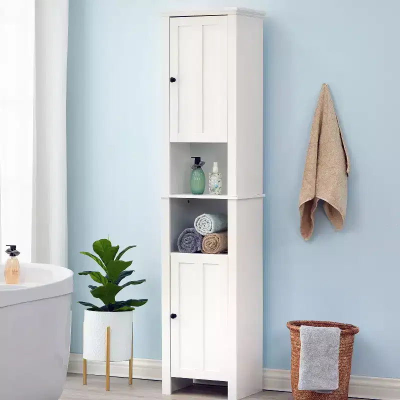 Mobiletto bagno portabiancheria alto LuxenHome in legno MDF bianco, 170 cm