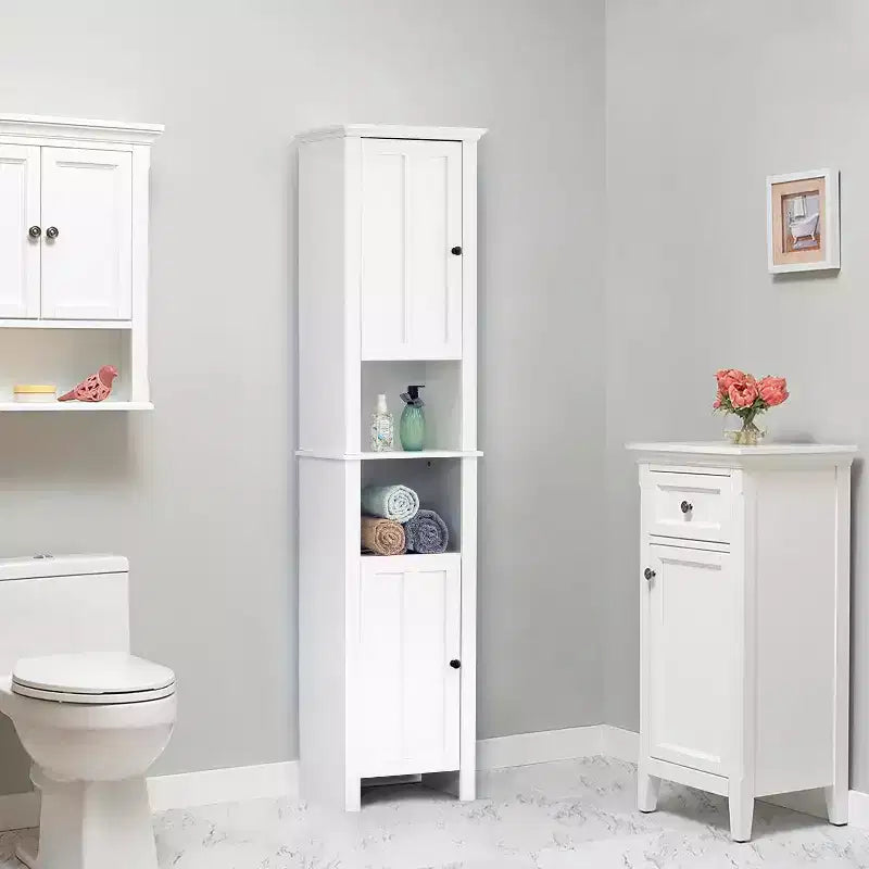 Mobiletto bagno portabiancheria alto LuxenHome in legno MDF bianco, 170 cm