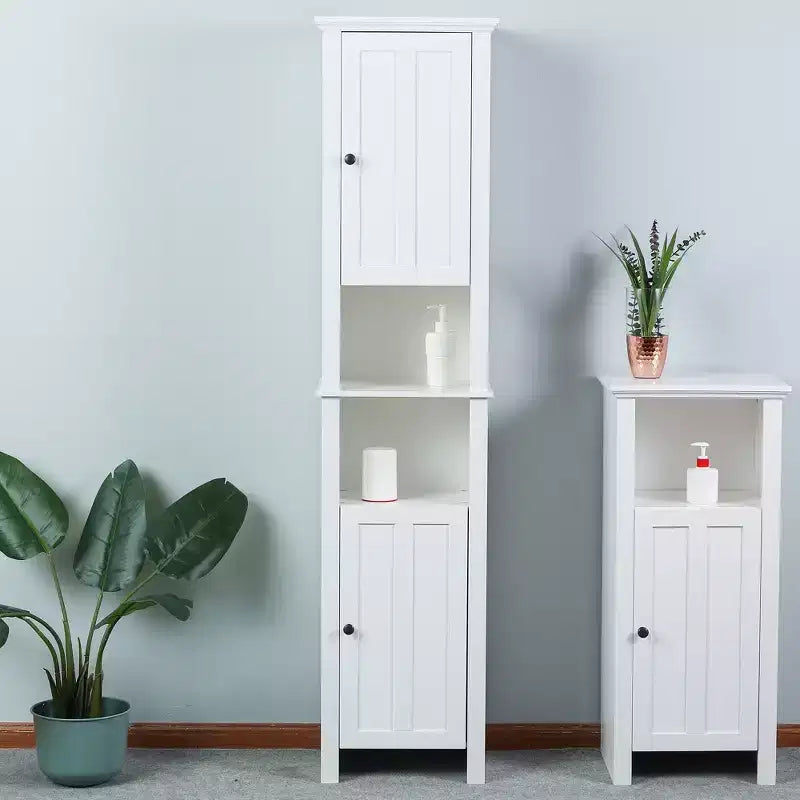 Mobiletto bagno portabiancheria alto LuxenHome in legno MDF bianco, 170 cm