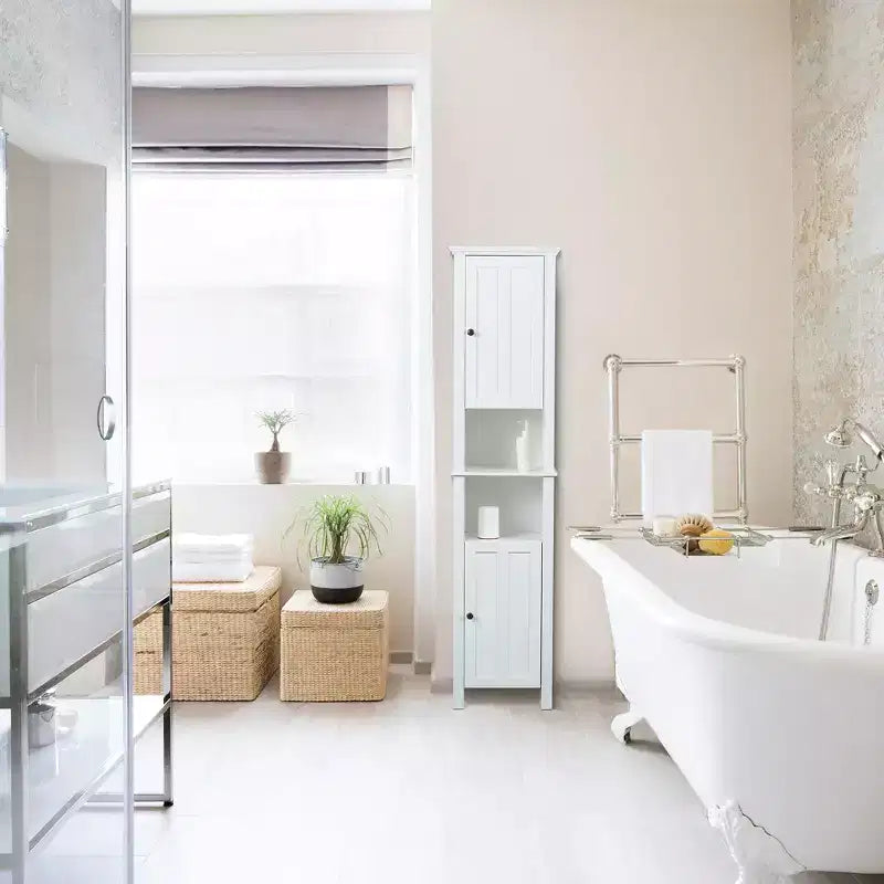 Mobiletto bagno portabiancheria alto LuxenHome in legno MDF bianco, 170 cm
