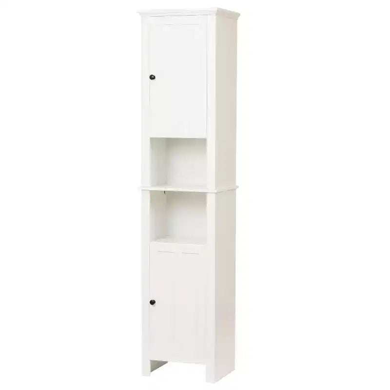 Mobiletto bagno portabiancheria alto LuxenHome in legno MDF bianco, 170 cm