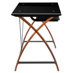 Scrivania per computer in vetro Emma e Oliver-Vassoio tastiera estraibile e struttura incrociata