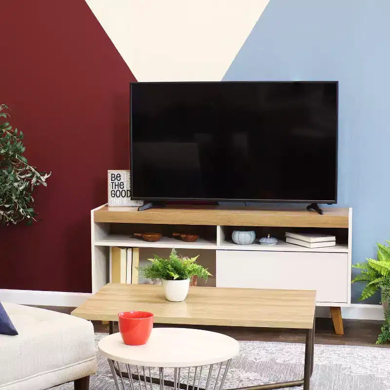 Sunnydaze Mobile TV con Mobiletto e Ripiani, Moderno Metà Secolo, per TV fino a 58 pollici