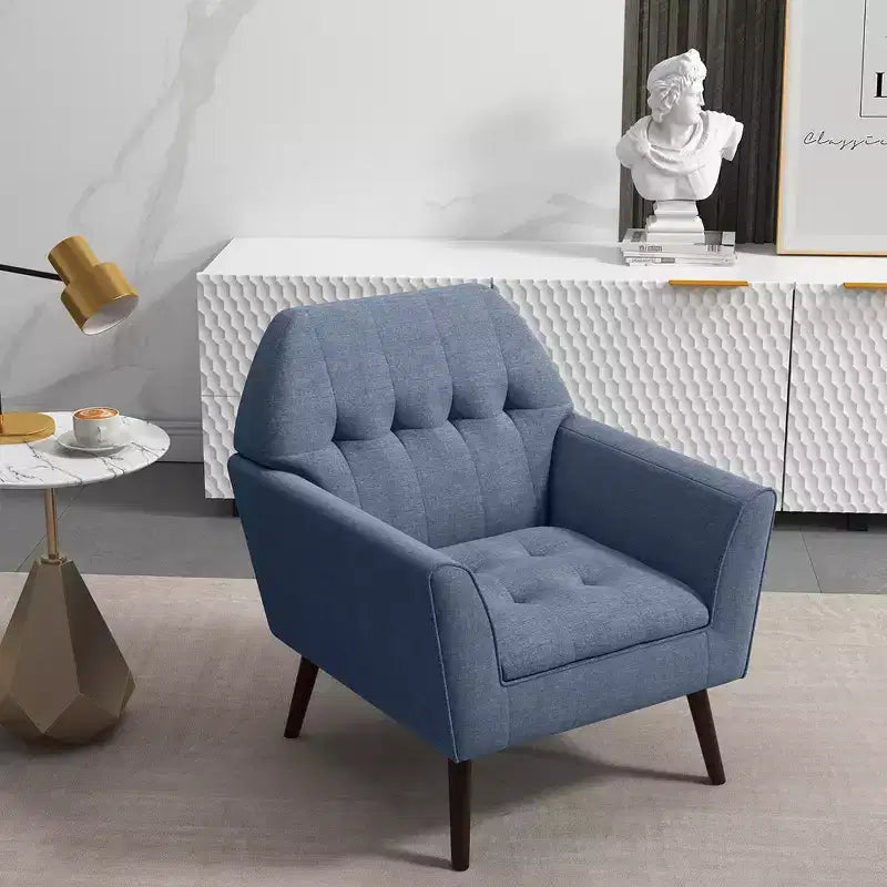 Poltrona moderna accentata con tessuto trapuntato Costway, imbottita con gambe in legno di caucciù Blu/Grigio