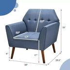 Poltrona moderna accentata con tessuto trapuntato Costway, imbottita con gambe in legno di caucciù Blu/Grigio