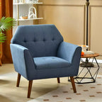 Poltrona moderna accentata con tessuto trapuntato Costway, imbottita con gambe in legno di caucciù Blu/Grigio