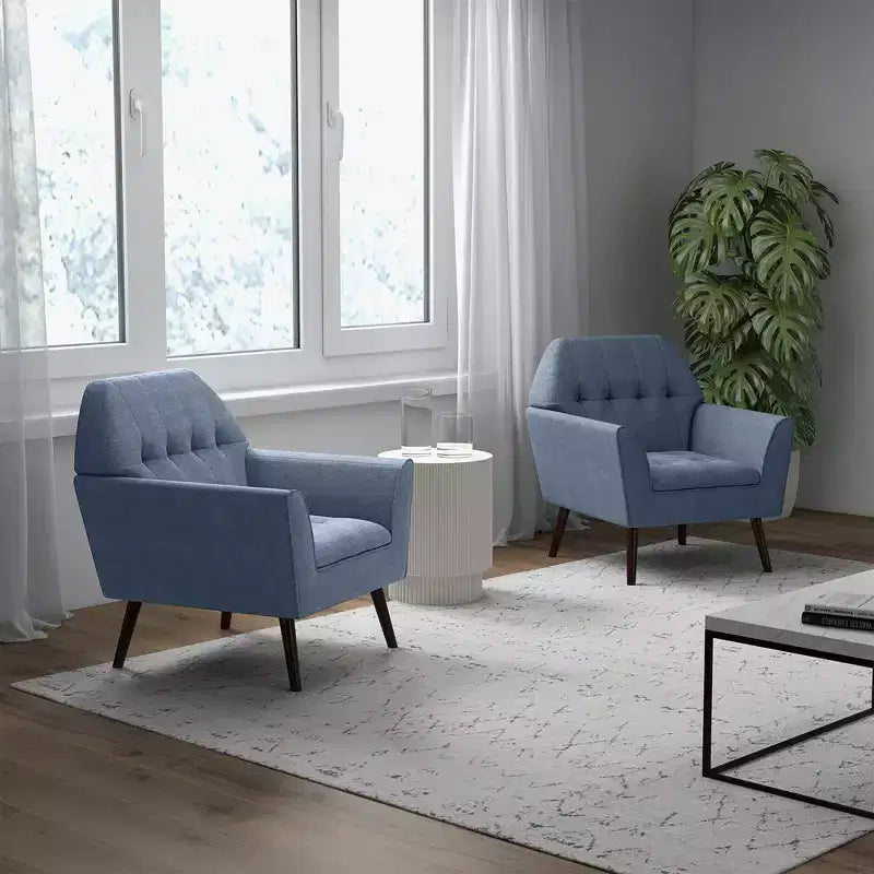 Poltrona moderna accentata con tessuto trapuntato Costway, imbottita con gambe in legno di caucciù Blu/Grigio