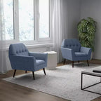 Poltrona moderna accentata con tessuto trapuntato Costway, imbottita con gambe in legno di caucciù Blu/Grigio