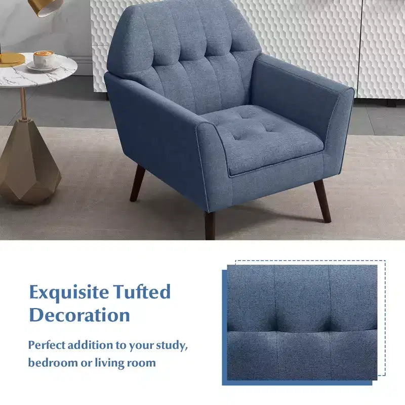 Poltrona moderna accentata con tessuto trapuntato Costway, imbottita con gambe in legno di caucciù Blu/Grigio