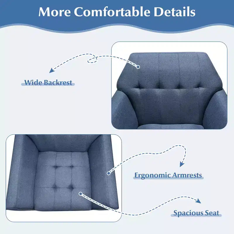 Poltrona moderna accentata con tessuto trapuntato Costway, imbottita con gambe in legno di caucciù Blu/Grigio