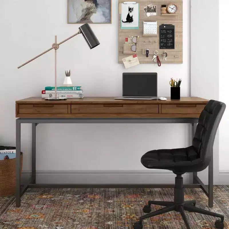 Scrittoio Devlin Mid-Century in Legno Massello con Cassetti - WyndenHall