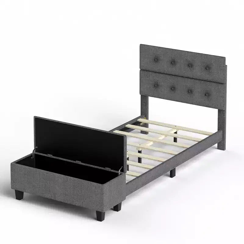 Costway Letto Imbottito con Contenitore e Testiera Trapuntata in Lino