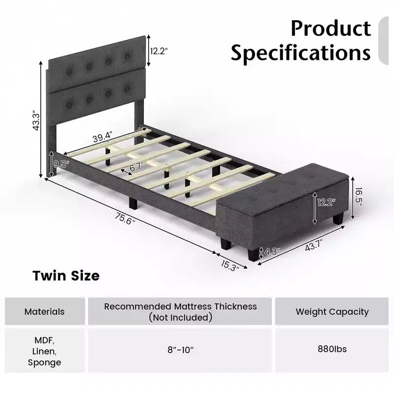 Costway Letto Imbottito con Contenitore e Testiera Trapuntata in Lino