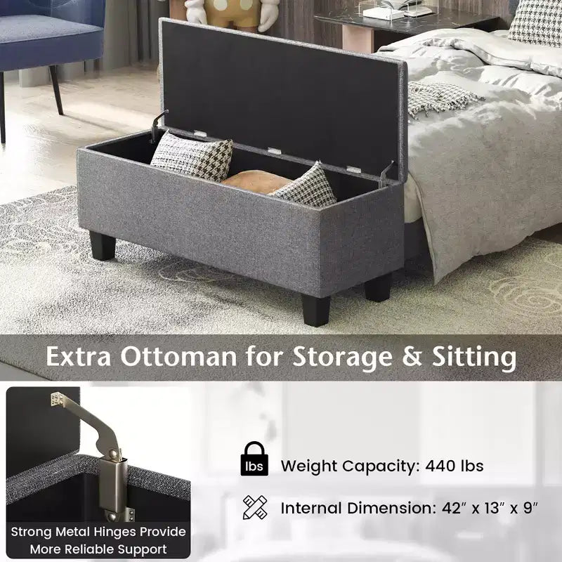 Costway Letto Imbottito con Contenitore e Testiera Trapuntata in Lino