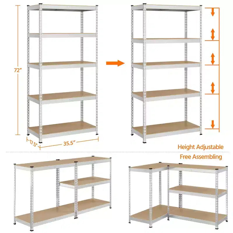 Yaheetech Scaffale portaoggetti multiuso a 5 ripiani, scaffale in metallo per garage