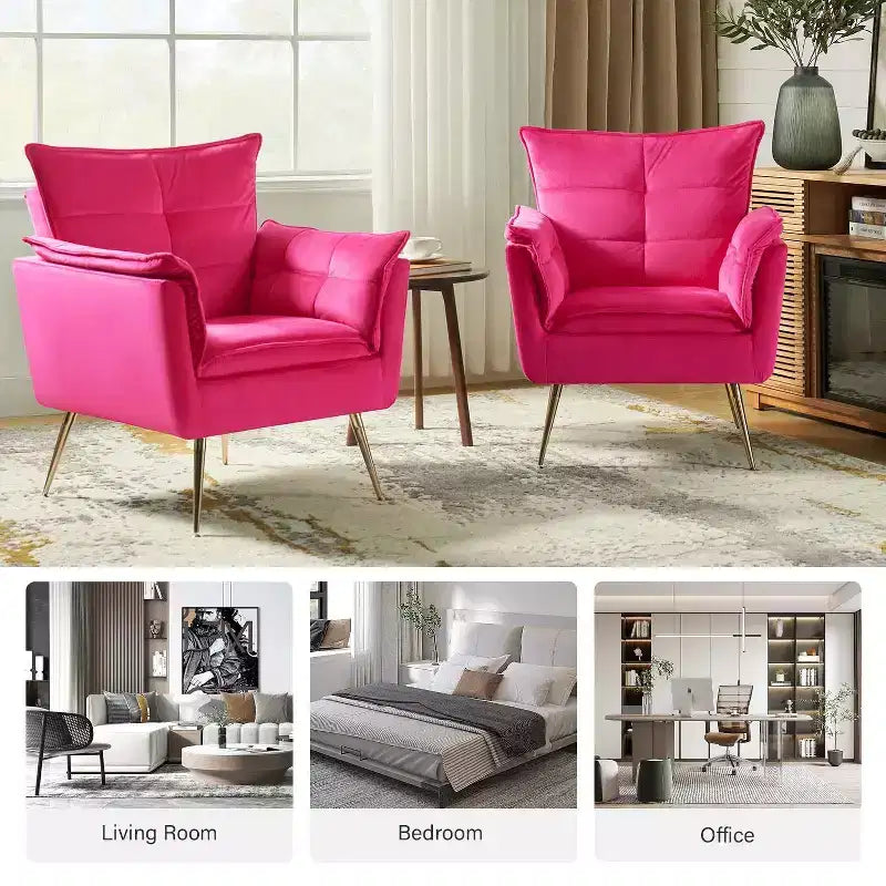 Set di 2 Poltrone Moderne in Velluto Jonat con Gambe in Metallo per Camera da Letto e Soggiorno | ART OF LIVING DESIGNS