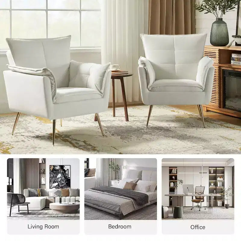 Set di 2 Poltrone Moderne in Velluto Jonat con Gambe in Metallo per Camera da Letto e Soggiorno | ART OF LIVING DESIGNS